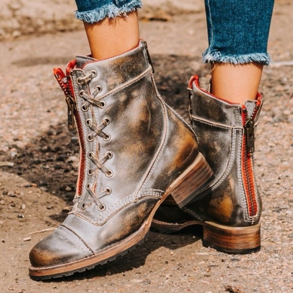 NWOB Freebird by Steven Liverpool Women’s Combat Boots (Gray/Red Zipper) Size 8